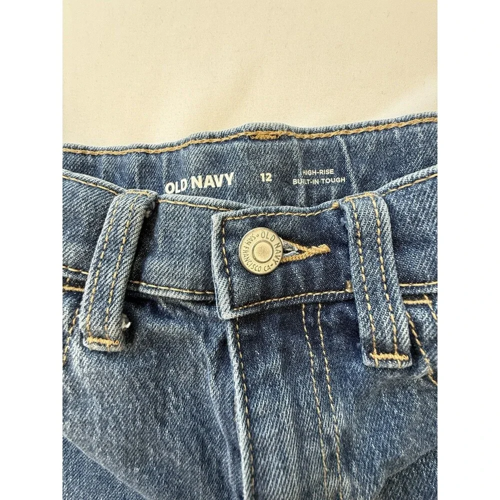 Old Navy Girls Size 12 Denim Dark Wash Jean Shorts High Rise Adjustable Waist